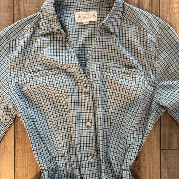 Gramicci Shirt Dress Green Blue Checkered Button tie roll sleeves Small - Picture 2 of 7